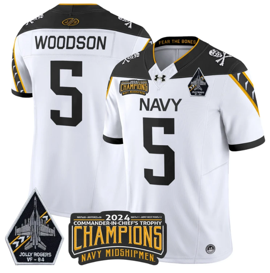 Braxton Woodson Jersey #5 Navy Midshipmen 2024 Jolly Rogers Champions White by NCAA Football Jersey