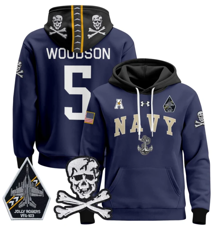 Braxton Woodson Hoodie #5 Navy Midshipmen Pullover Jolly Rogers V2 by Hoodie Pullover