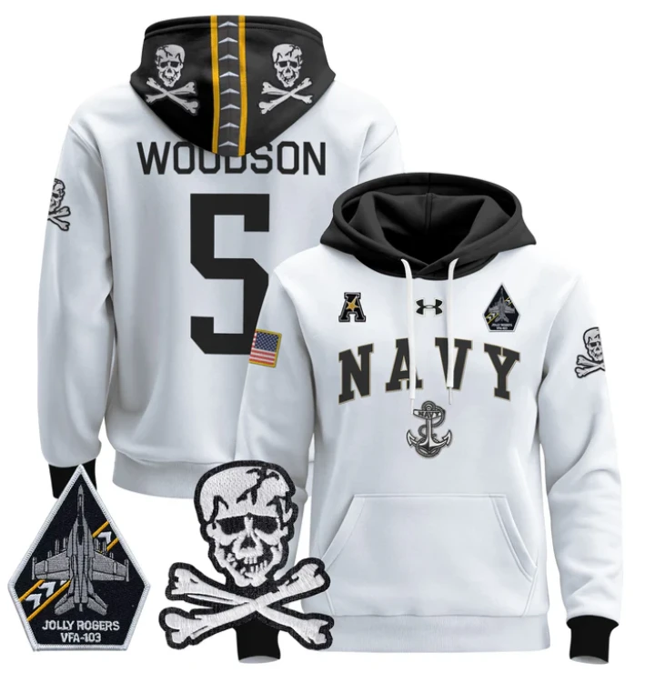 Braxton Woodson Hoodie #5 Navy Midshipmen Pullover Jolly Rogers V2 by Hoodie Pullover