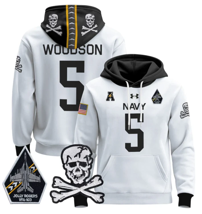 Braxton Woodson Hoodie #5 Navy Midshipmen Pullover Jolly Rogers by Hoodie Pullover