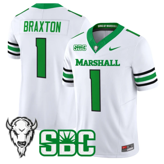 Braylon Braxton Jersey #1 Marshall Thundering Herd 2025 Stitched White by NCAA Football Jersey