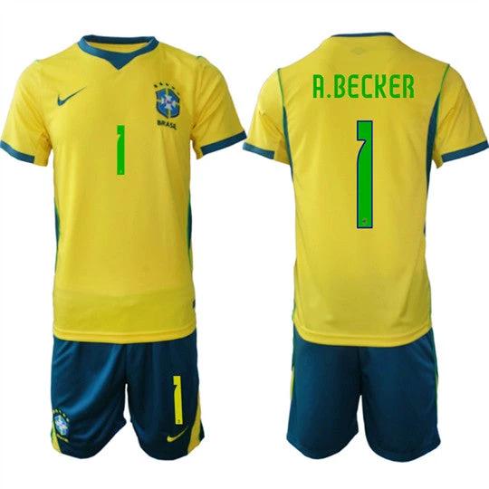 Brazil #1 A.BECKER Jersey National Team x World Cup 2026 Home On Field Soccer by Soccer Jersey