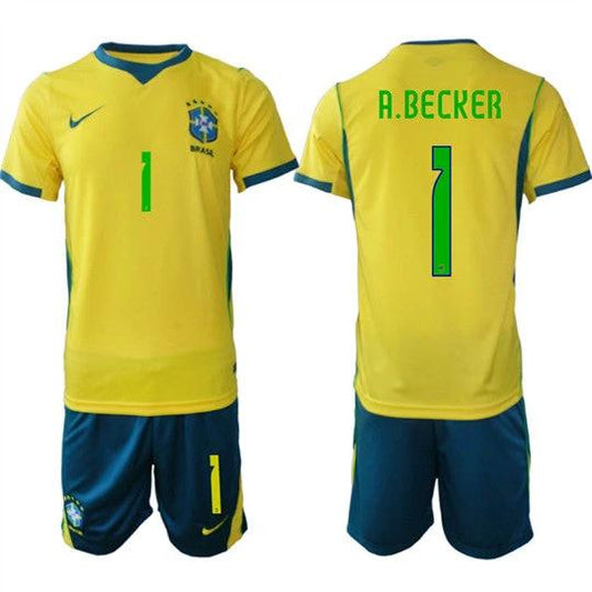 Brazil #1 A.BECKER Jersey National Team x World Cup 2026 Home On Field Soccer by Soccer Jersey