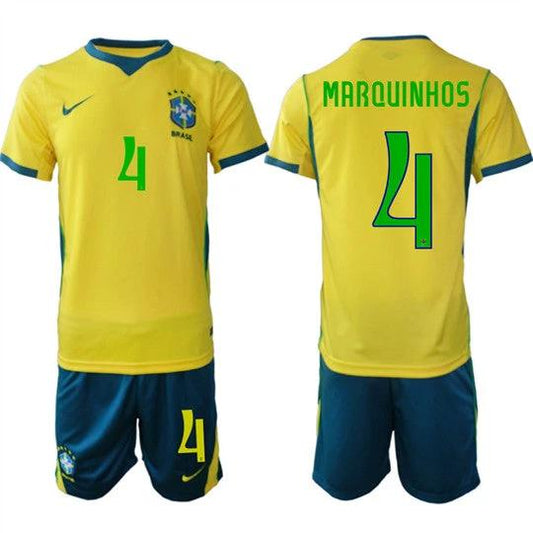 Brazil #4 MARQUINHOS Jersey National Team x World Cup 2026 Home On Field Soccer by Soccer Jersey
