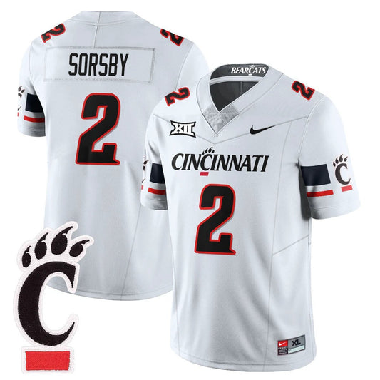 Brendan Sorsby Jersey #2 Cincinnati Bearcats Football 2025 Stitched White by NCAA Football Jersey
