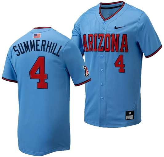 Brendan Summerhill Jersey #4 Arizona Wildcats Replica Baseball Full-Button Light Blue by My Store