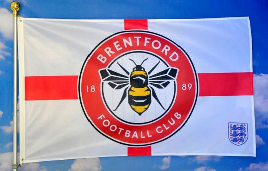 Brentford Football Club Flag Red White 3x5ft Banner polyester by flagsjustdoit