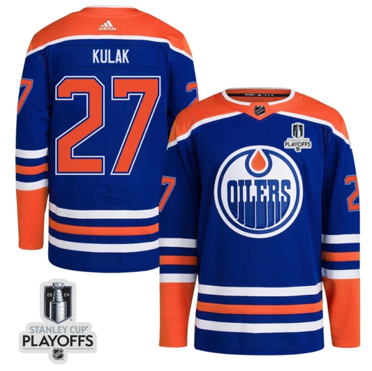 Brett Kulak 27 Edmonton Oilers 2024 NHL Playoffs Patch Home Jersey - Men by Hockey David
