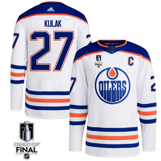 Brett Kulak 27 Edmonton Oilers 2024 STANLEY CUP Final Away Jersey Men, White by Hockey David