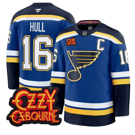 Brett Hull Jersey #16 St. Louis Blues Ozzy Osbourne Patch Stitched by Hockey David