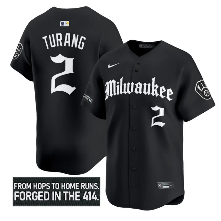 Brice Turang Jersey #2 Milwaukee Brewers Gothic 414 Shadows Edition Black by My Store