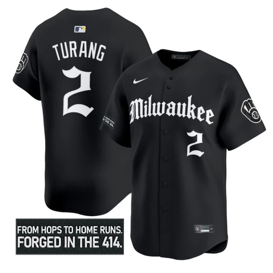 Brice Turang Jersey #2 Milwaukee Brewers Gothic 414 Shadows Edition Black by My Store