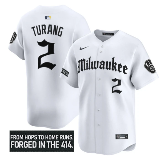 Brice Turang Jersey #2 Milwaukee Brewers Gothic 414 Shadows Edition White by My Store