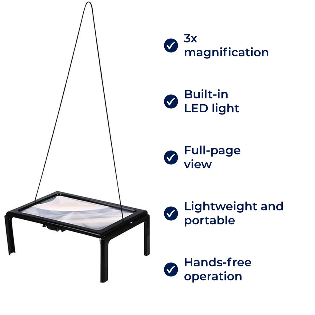 BrightView | 3x Page Magnifier with LED Light – Full Page View – Lightweight & Hands-Free – Ideal for Seniors & Low Vision Users Bowlift by Bowlift