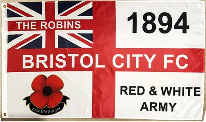Bristol City Football Club Flag 3x5ft Banner polyester Red White Army by flagsjustdoit