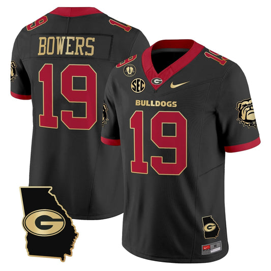 Brock Bowers Jersey #19 Georgia Bulldogs 2025 Georgia Map, Vince Dooley Stitched Black Gold Trim by My Store