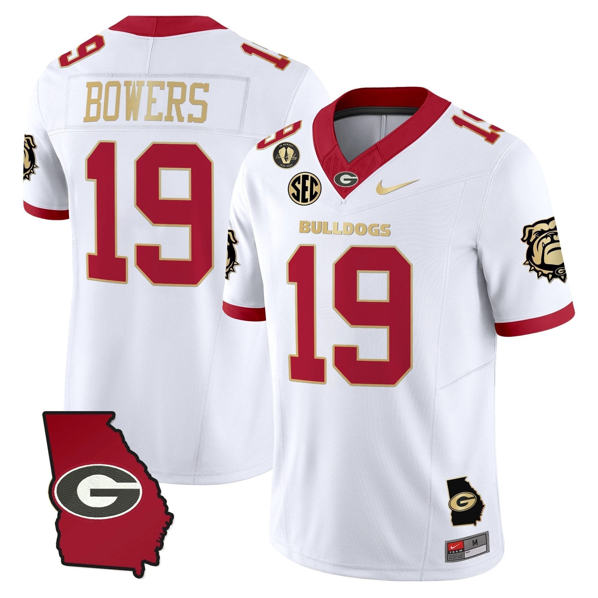 Brock Bowers Jersey #19 Georgia Bulldogs 2025 Georgia Map, Vince Dooley Stitched White Gold Trim by My Store