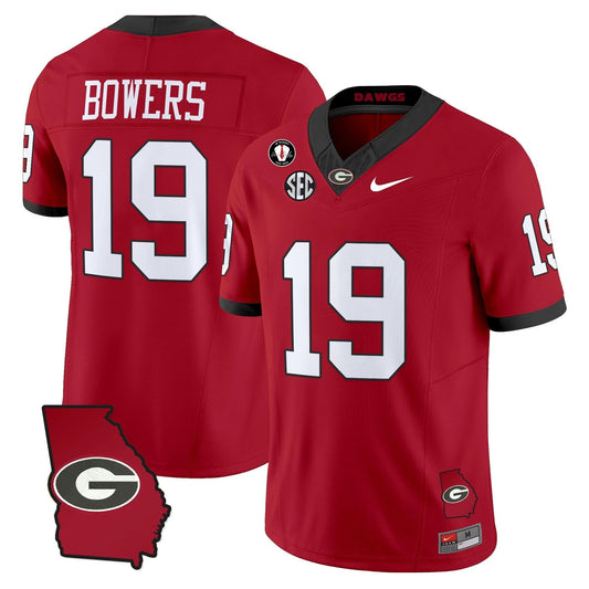 Brock Bowers Jersey #19 Georgia Bulldogs 2025 Georgia Map, Vince Dooley Stitched Red by My Store