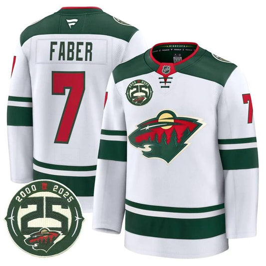 Brock Faber Jersey #7 Minnesota Wild 25th Anniversary Patch Stitched Green by Hockey David