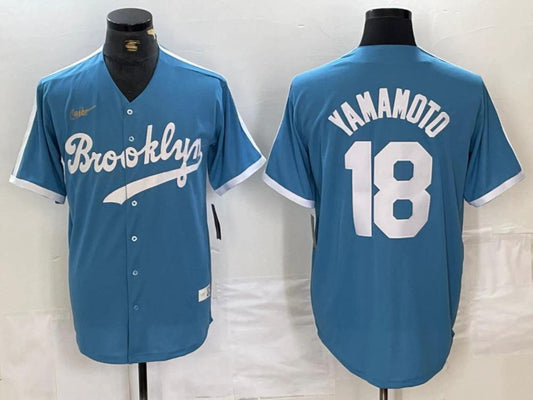 Brooklyn Dodgers Yoshinobu Yamamoto Light Blue Throwback Jersey by My Store