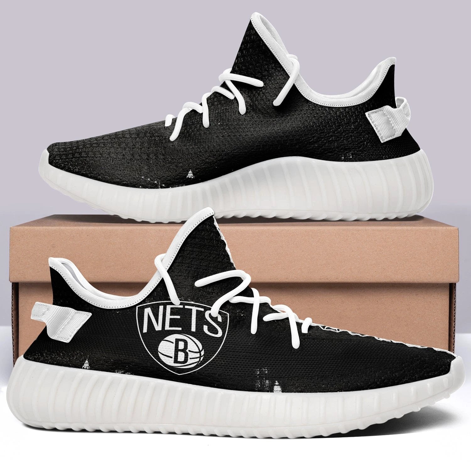 Brooklyn Nets NBA 350v Yeezy Sneakers Black For Men Women Fans by Crocs