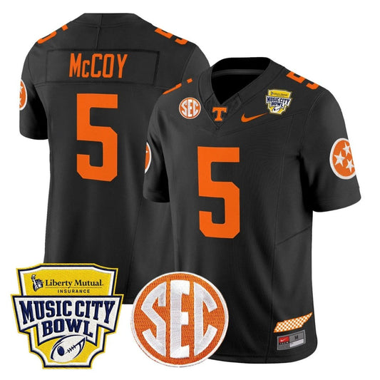 Bru McCoy Jersey #5 Tennessee Vols 2025 Music City Bowl Stitched Black by NCAA Football Jersey