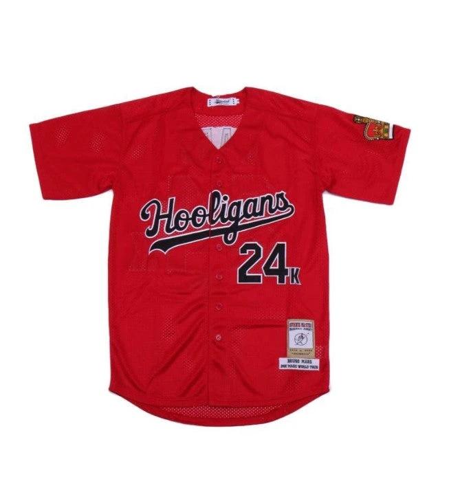 Bruno Mars Hooligans 24K Baseball Jersey Red by My Store