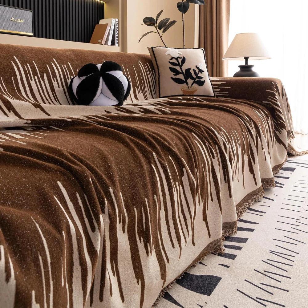 Brushstroke Vertical Pattern Chenille Sofa Cover by Casa & Beyond