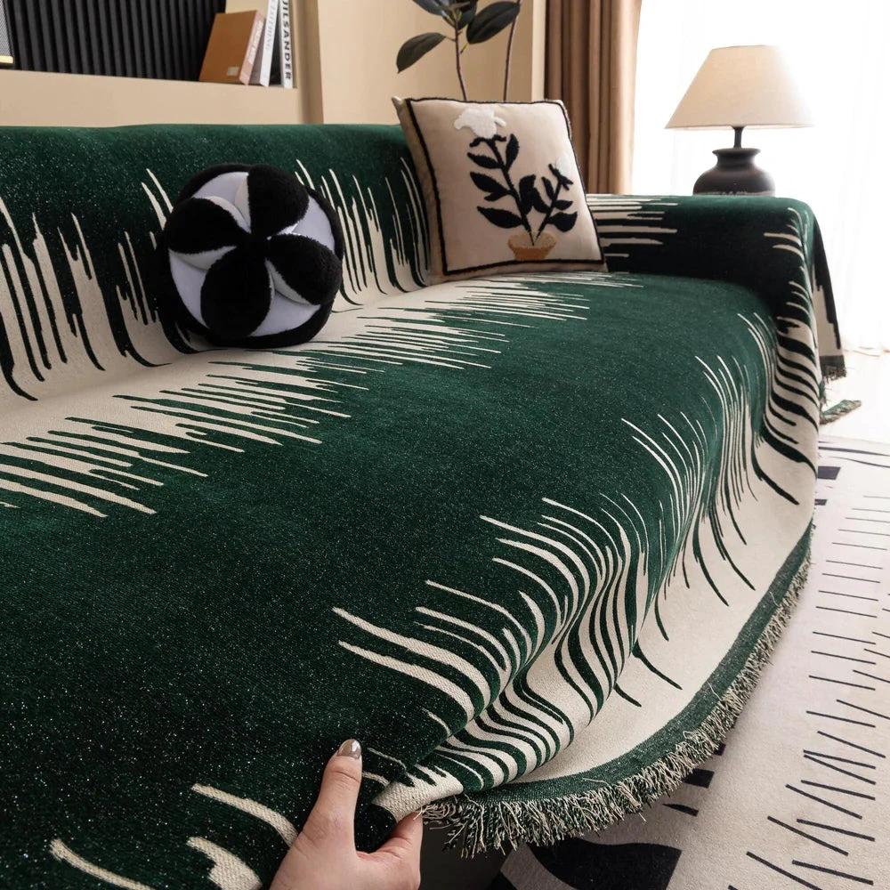 Brushstroke Vertical Pattern Chenille Sofa Cover by Casa & Beyond
