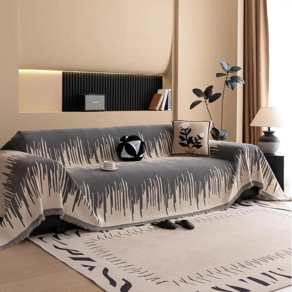 Brushstroke Vertical Pattern Chenille Sofa Cover by Casa & Beyond