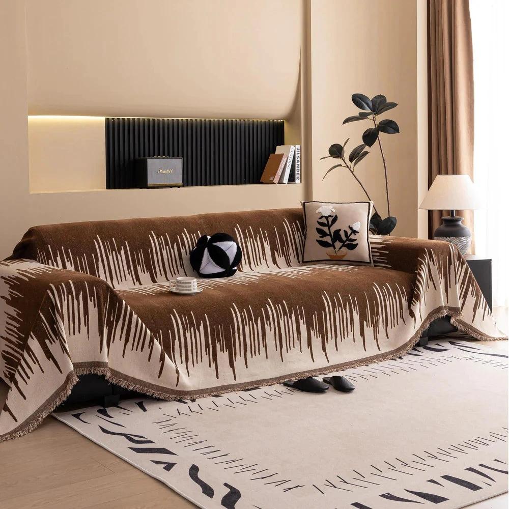 Brushstroke Vertical Pattern Chenille Sofa Cover by Casa & Beyond