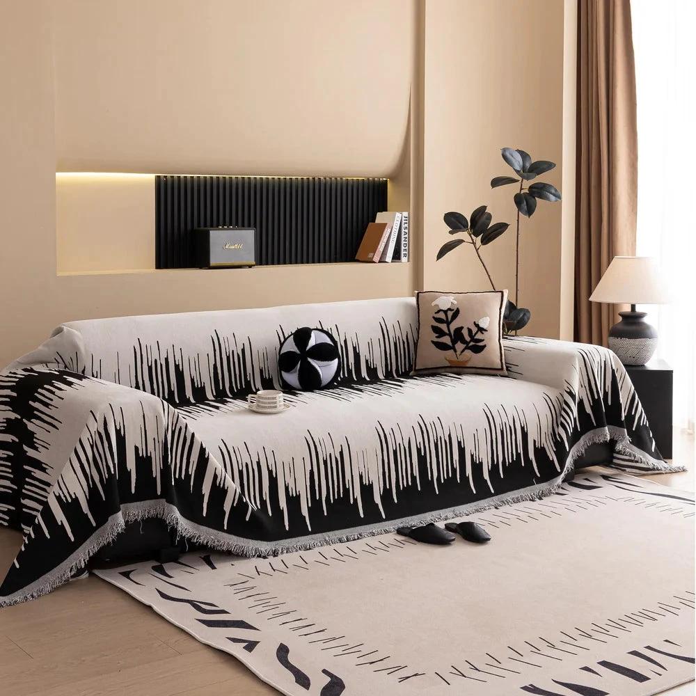 Brushstroke Vertical Pattern Chenille Sofa Cover by Casa & Beyond