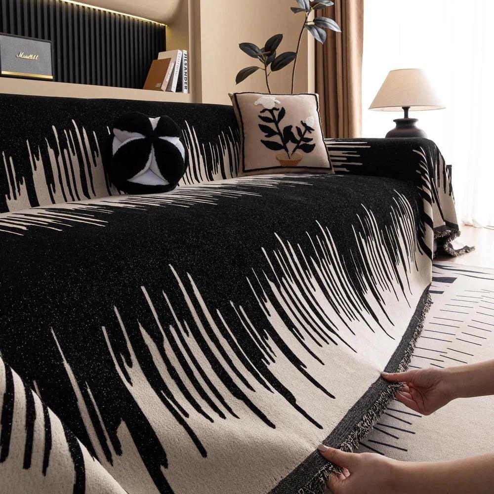 Brushstroke Vertical Pattern Chenille Sofa Cover by Casa & Beyond