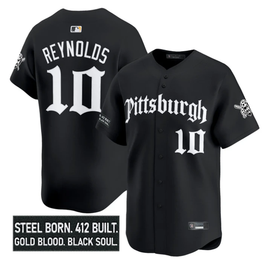 Bryan Reynolds Jersey #10 Pittsburgh Pirates Gothic Steel City Stitched Black by My Store