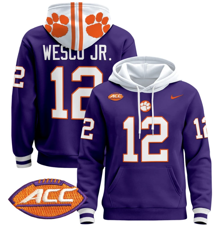 Bryant Wesco Jr Hoodie #12 Clemson Tigers Pullover All Stitched by Hoodie Pullover