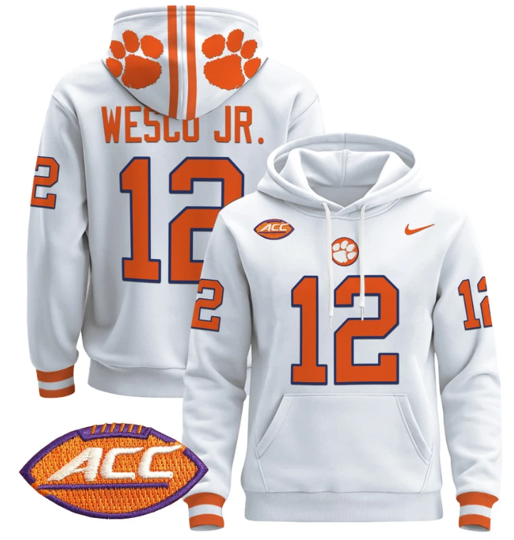 Bryant Wesco Jr Hoodie #12 Clemson Tigers Pullover All Stitched by Hoodie Pullover
