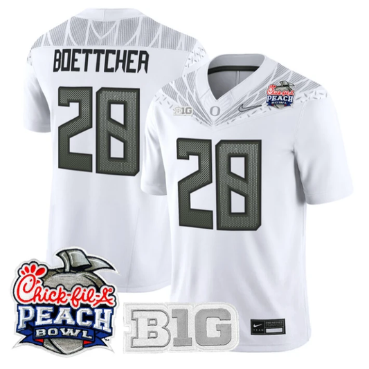 Bryce Boettcher Jersey #28 Oregon Ducks 2026 Peach Bowl Patch Stitched White by NCAA Football Jersey