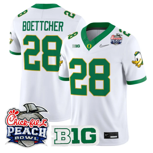Bryce Boettcher Jersey #28 Oregon Ducks 2026 Peach Bowl Patch Stitched White Alternate by NCAA Football Jersey