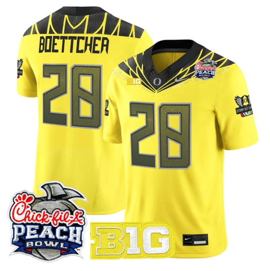 Bryce Boettcher Jersey #28 Oregon Ducks 2026 Peach Bowl Patch Stitched Yellow by NCAA Football Jersey