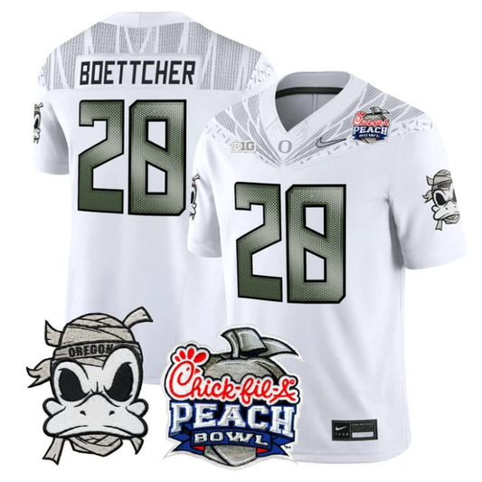 Bryce Boettcher Jersey #28 Oregon Ducks Mummy Duck 2026 Peach Bowl White by My Store NCAA Football Jerseys