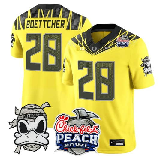 Bryce Boettcher Jersey #28 Oregon Ducks Mummy Duck 2026 Peach Bowl Yellow by My Store NCAA Football Jerseys