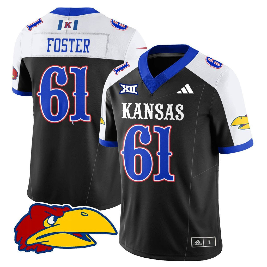 Bryce Foster Jersey #61 Kansas Jayhawks Football 2025 Limited Stitched Black Alter by My Store NCAA Football Jerseys