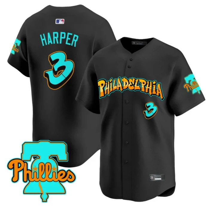Bryce Harper Jersey #3 Philadelphia Phillies Graffiti Broad Street Edition Black by My Store