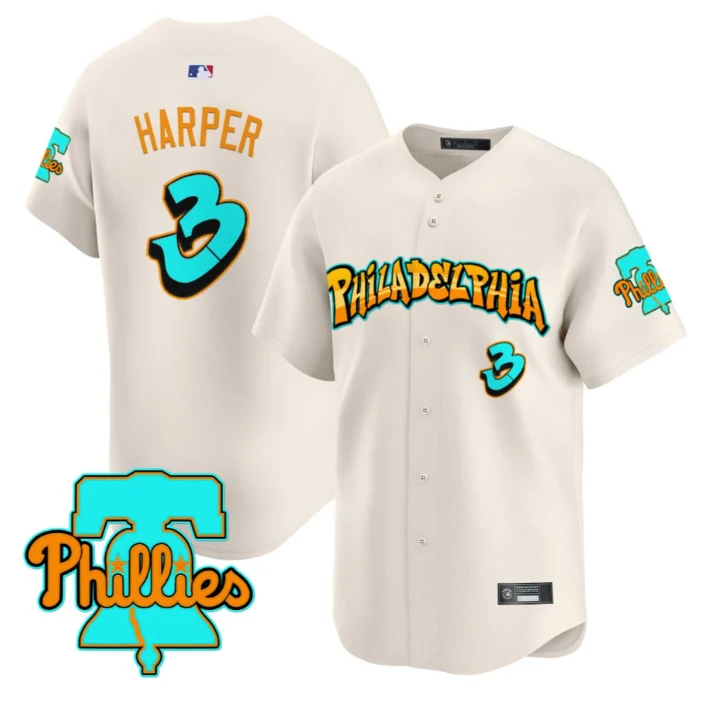 Bryce Harper Jersey #3 Philadelphia Phillies Graffiti Broad Street Edition Cream by My Store