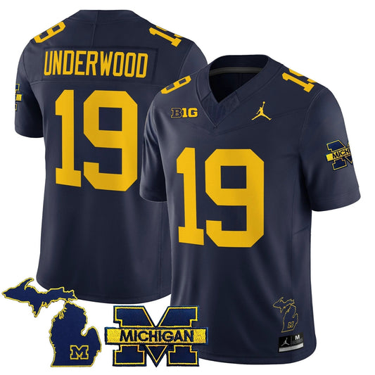 Bryce Underwood Jersey #19 Michigan Wolverines 2025 Stitched Navy by NCAA Football Jersey