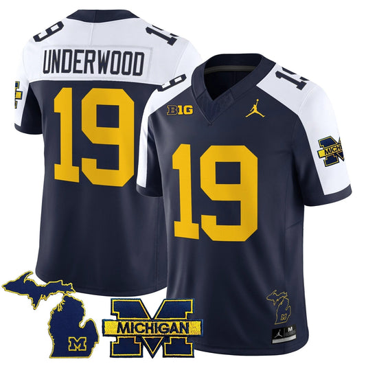 Bryce Underwood Jersey #19 Michigan Wolverines 2025 Stitched Navy Alternate by NCAA Football Jersey
