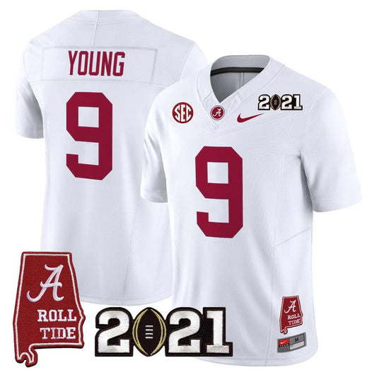 Bryce Young Jersey #9 Alabama 2021 CFP Championship Alabama Map White by My Store NCAA Football Jerseys