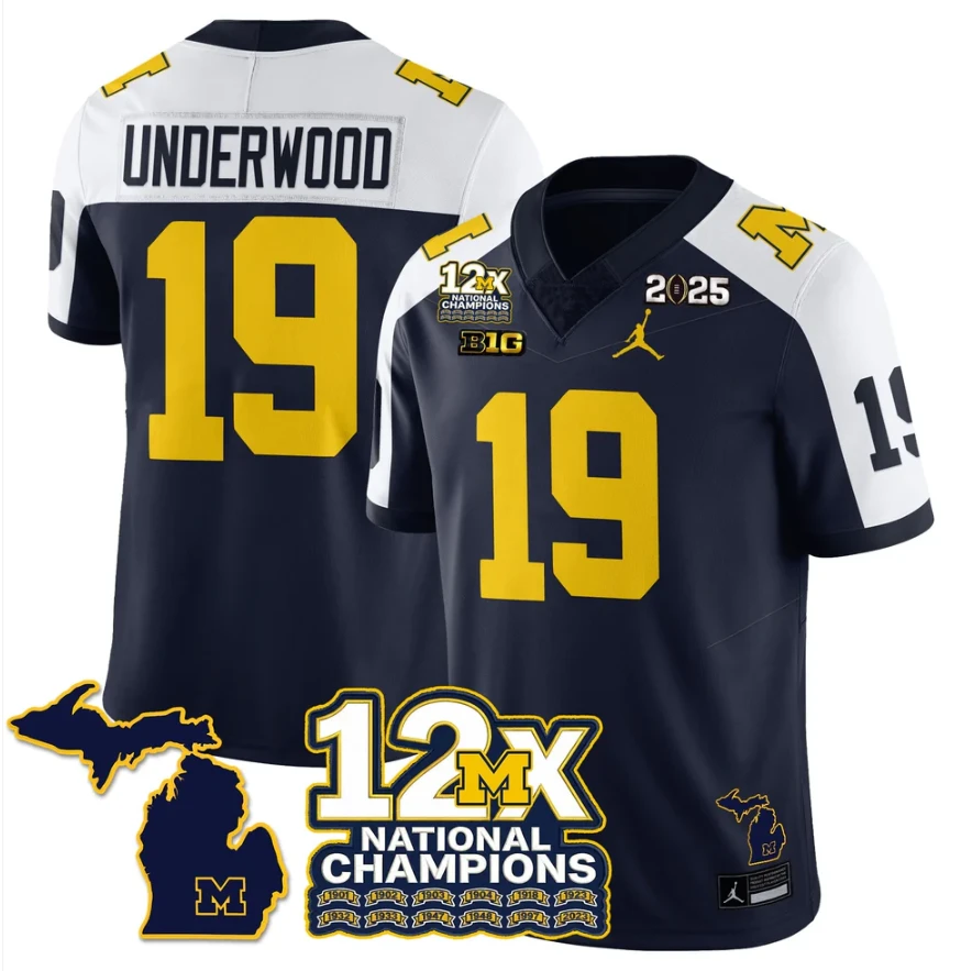 Bryce Underwood Jersey #19 Michigan Wolverines 12x-Time National Champions by My Store NCAA Football Jerseys