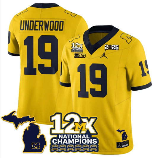 Bryce Underwood Jersey #19 Michigan Wolverines 12x-Time National Champions by My Store NCAA Football Jerseys