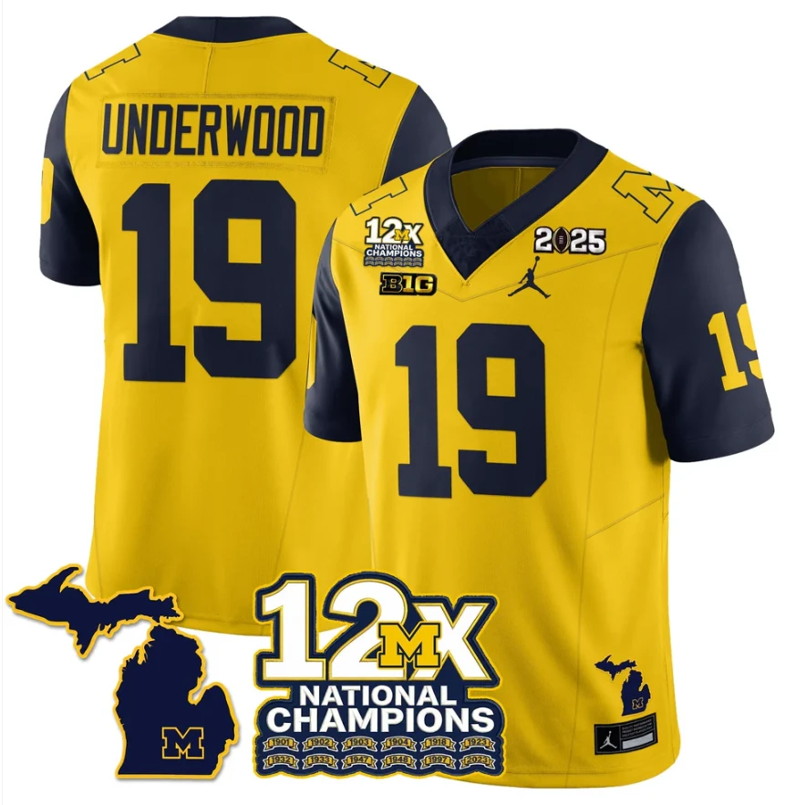 Bryce Underwood Jersey #19 Michigan Wolverines 12x-Time National Champions by My Store NCAA Football Jerseys